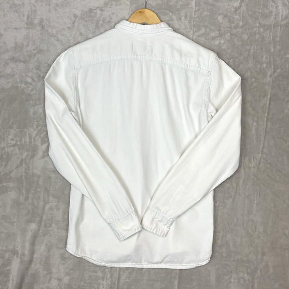 Pull & Bear Mens Small Slim Fit Icy White Cotton Denim Shirt Preppy Geek - Picture 2 of 12